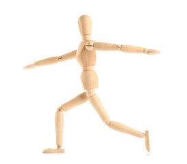 Wooden mannequin training on white background