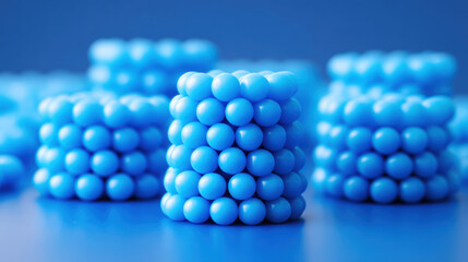 Blue plastic polypropylene granules stacked in cube shapes