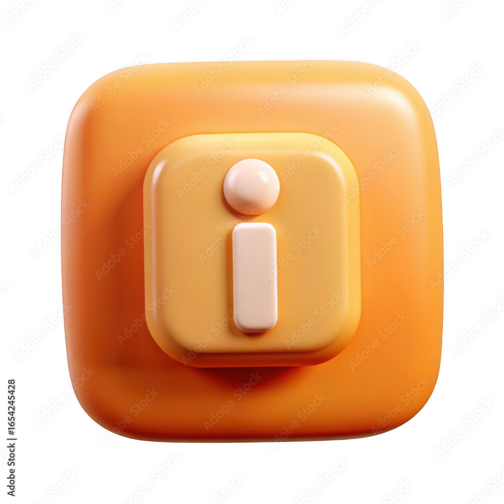 Poster orange 3d information icon with rounded corners isolated on transparent background