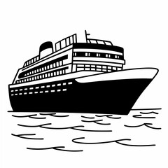 Obraz premium Black and white illustration of a cruise ship sailing on water boat ocean