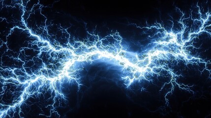 Obraz premium Neon blue and white fractal electricity branching through cosmic void, symbolizing natural energy.