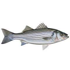Fototapeta premium Detailed rendering of a striped bass fish showing distinctive markings and scales transparent background