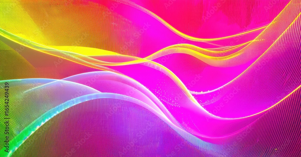 Poster bright colorful waves flow across screen. vivid hues blend, creating dynamic abstract background. sm