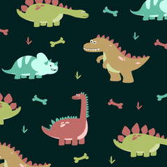 dinosaur pattern seamless vector cartoon design for kids apparel fullprint fabric