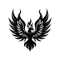 Majestic black phoenix with flames rising in a powerful display