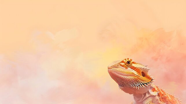 Bearded dragon head and shoulders against soft orange background