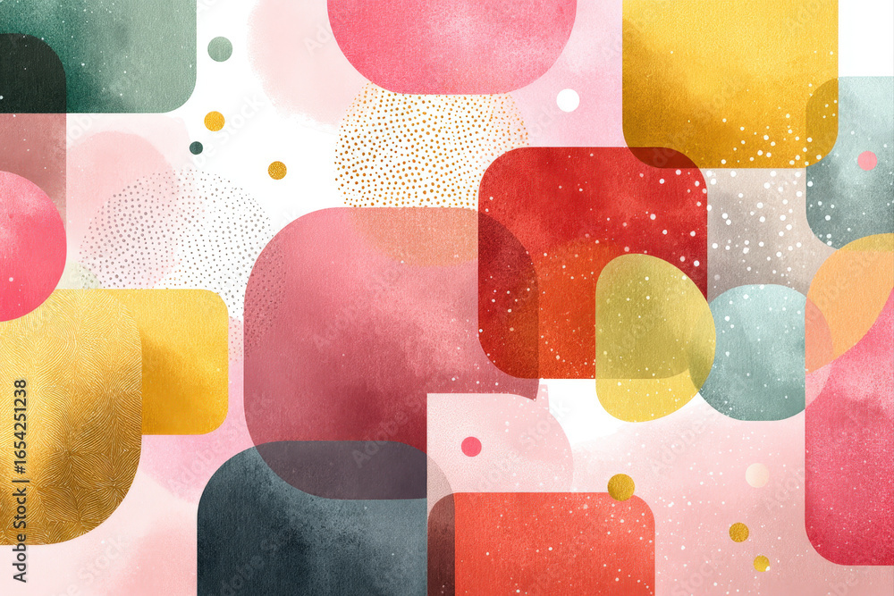 Poster pastel geometric background with soft abstract shapes in modern flat style