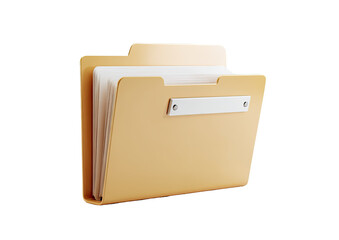 3D rendering of a light orange file folder, with white papers inside