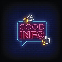 good info neon sign with brick wall background vector