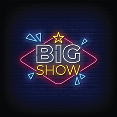 big show neon sign with brick wall background vector