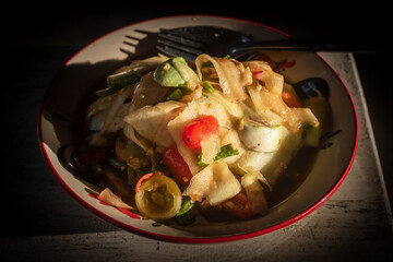 Spicy ripe papaya salad(Som tum Luang prabang), Laos style
