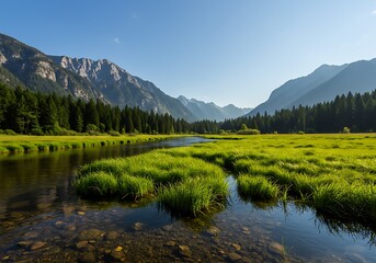 Fototapeta premium Mountain river valley scene