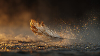 feather floating with glowing dust