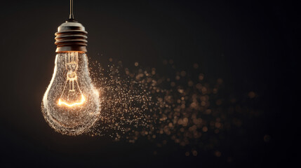 glowing light bulb floating in dark space