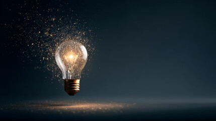 glowing light bulb floating in dark space