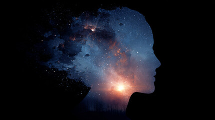 silhouette head with galaxy inside