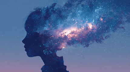 silhouette head with galaxy inside