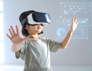VR体験に没頭する未来を担う子供