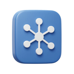 3d icon of 3d render of a molecule icon on a blue square background, representing science, chemistry, and network connection isolated on transparent background
