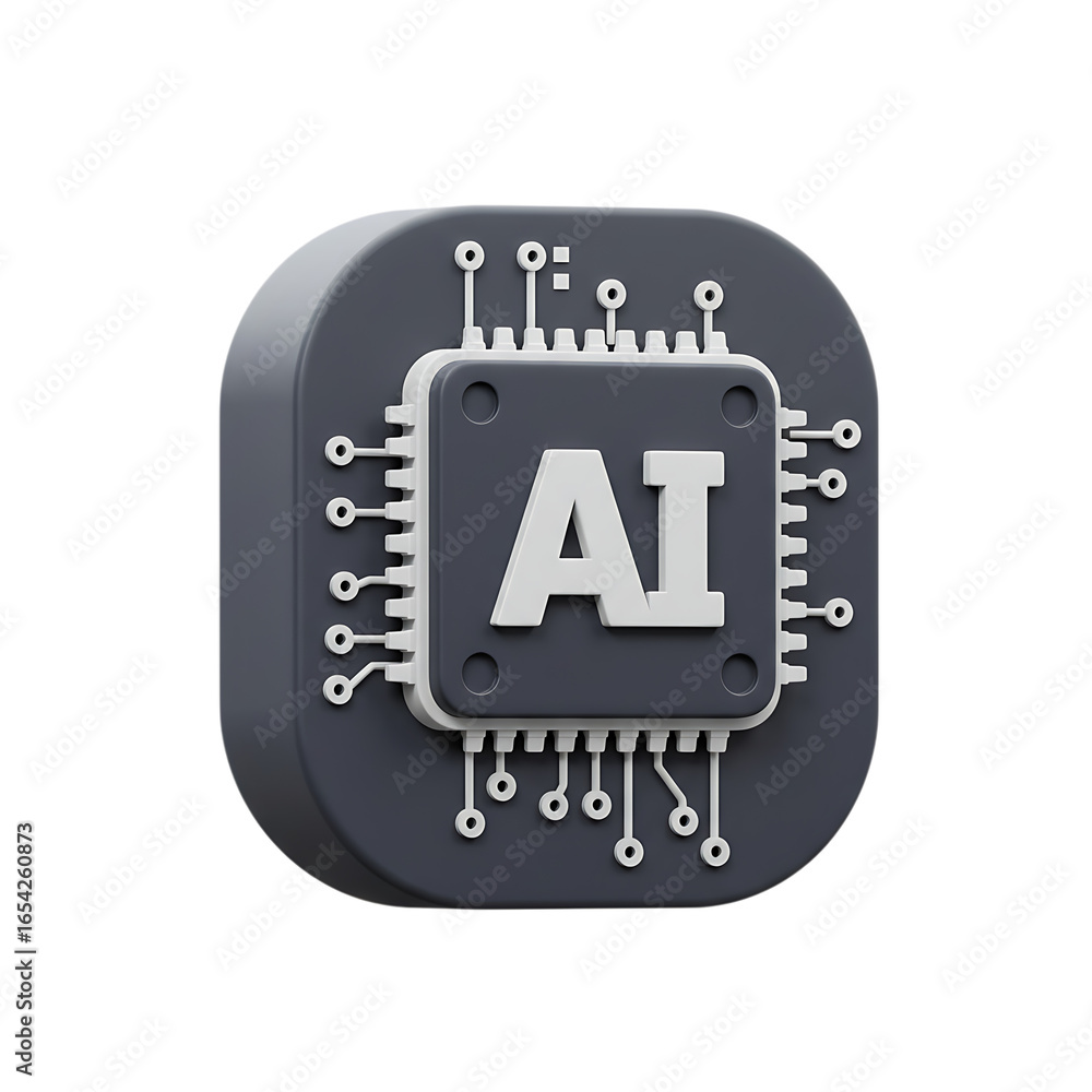 Poster 3d icon of a 3d render of an ai chip, isolated on transparent background, symbolizing artificial int