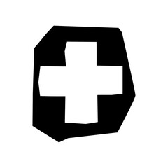 White shield with white cross symbol isolated on white background