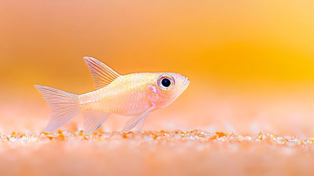 Albino corydoras catfish swimming over colorful gravel