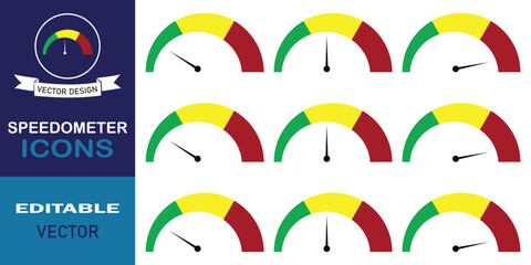 Speedometer vector, icon set. Low, medium and high concept speedometer sign graphic design. Colourful speedometer icon flat style symbol. Fast speed risk meter vector illustration web design.