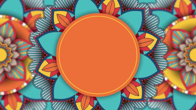 Islamic ornament colorful background video with arabic style and mandala flower circle animation for ramadan kareem, eid mubarak and islamic background