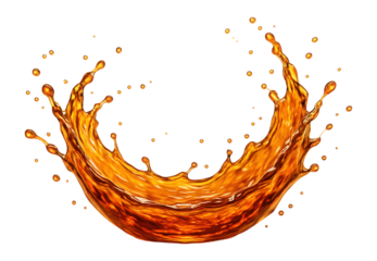 Dynamic splash of amber liquid creating a wave effect, symbolizing refreshment and energy.