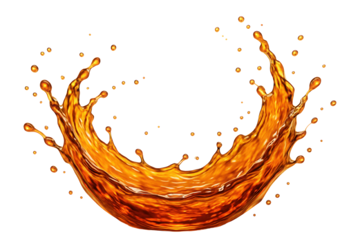 Dynamic splash of amber liquid creating a wave effect, symbolizing refreshment and energy.