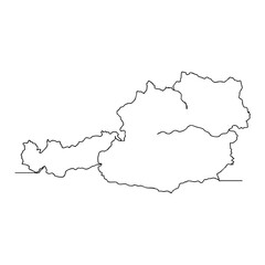 Vector line art of Austria country map outline, minimal continuous line drawing of national border silhouette for geography and travel design
