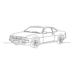 Naklejka premium Vector line art of vintage coupe car with rectangular headlights, detailed outline sketch in three quarter view for retro automobile design