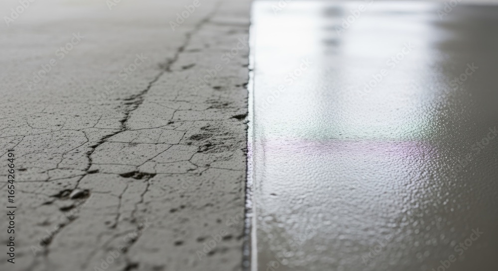 Poster visual contrast between untreated rough concrete and adjacent areas freshly leveled with selflevelin
