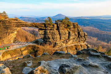 Stunning natural arch in bohemian switzerland national park landscape