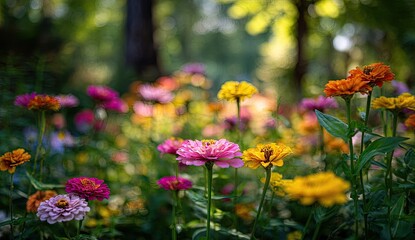 Fototapeta premium Colorful zinnia flowers in a garden