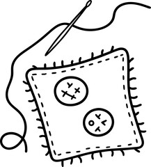Hand sewing patchwork with two decorative buttons and needle simple diy embroidery craft element icon