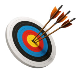 Three arrows hitting the center of an archery target.
