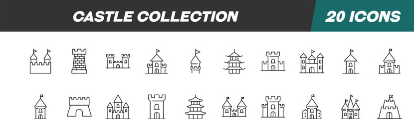 Signs of Castle for Shops and Stores. Suitable for books, stores, shops. Editable stroke in minimalistic outline style. Symbol for design