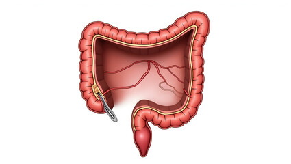 Anatomy & Physiology A cross-section of the rectal wall, isolated on white, showing mucosa, submucosa, muscularis, and hemorrhoidal plexus for colorectal surgery (4)