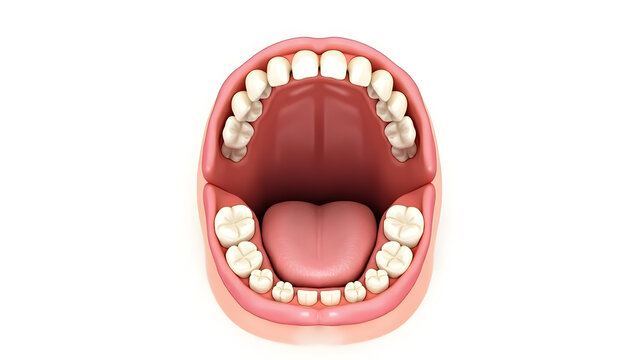 Anatomy & Physiology A cross-section of the oral cavity, isolated on white, showing tongue, teeth, hard and soft palate, and salivary glands for dental and speech  (7)