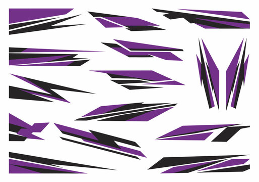 Collection of abstract racing stripe graphic designs with purple and black accents
