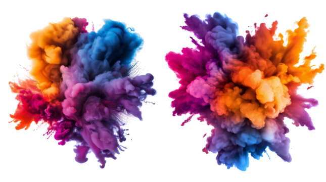 Colorful Smoke Explosion Set Isolated on White Background