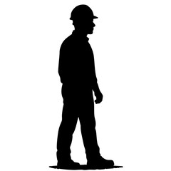 Obraz premium Construction worker silhouette standing in profile against white background 