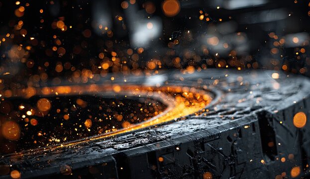 Metal tire being worked on with sparks