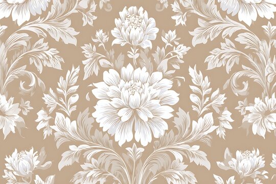 Elegant beige and white floral damask pattern