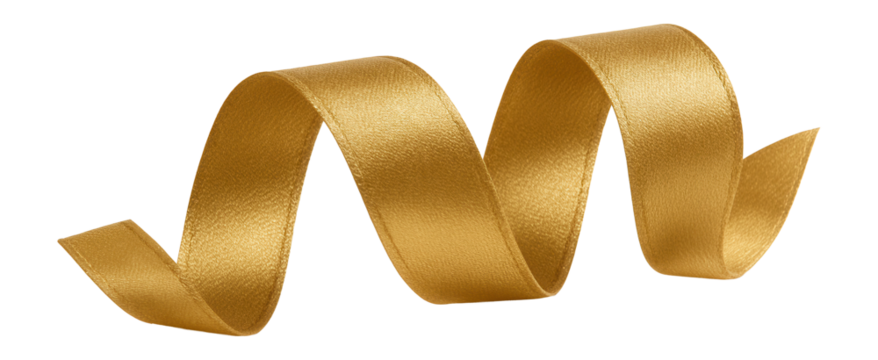 Gold Christmas ribbon with shadow.