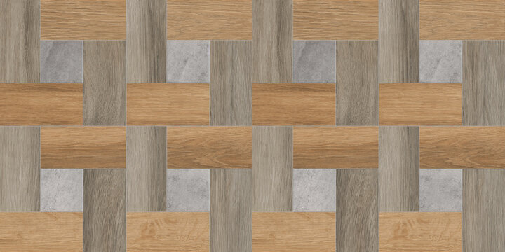 Rustic parquet wood texture background, geometric timber floor pattern with oak and grey planks, decorative wooden mosaic surface for interior design