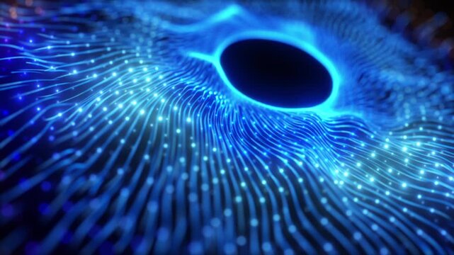 Abstract Round Grid of Lines and Particles Network Animated Motion Background with seamless Looping Blue