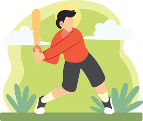 Man playing baseball with bat outdoors illustration