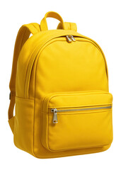 Bright yellow backpack with front pocket and zippers.